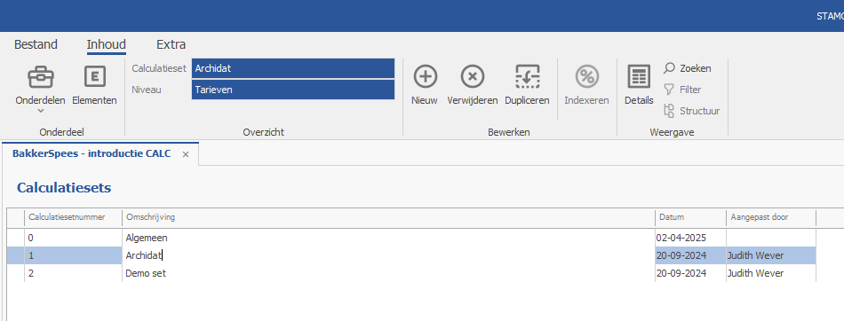 calculatieset lijst