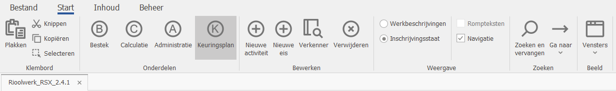 Keuringsplan Overzicht Header Navigatie tabblad
