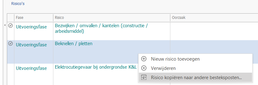 Kopiëren van risico's