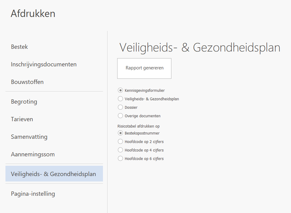 Afdrukken van het V&G Plan