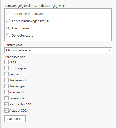 Calculatie updaten met CO2 informatie