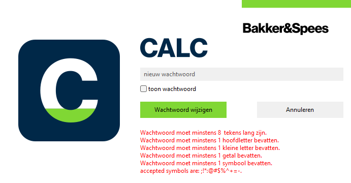calc wachtwoordeisen