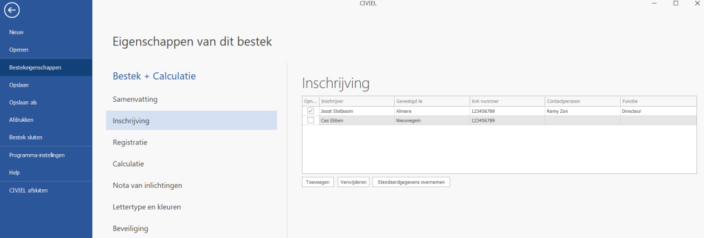 Bestekeigenschappen inschrijving Bestekeigenschappen inschrijving Bakker&Spees